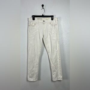 Antro Pilcro Womens Embroidered Floral Jeans Size 28 (Sz 6) Straight Leg ivory